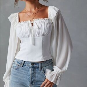 VICI Julie Cropped Ruffle Shoulder Blouse